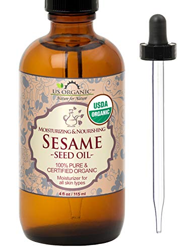US Organic Sesame Seed Oil, USDA Certified Organic, Untoasted, Unrefined Virgin, 100% Pure & Natural, Cold Pressed, in Amber Glass Bottle w/Glass Eye dropper, Sourced from Mexico (4 oz (Large)) - size: 4 Fl Oz (Pack of 1)