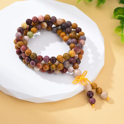 108 Mala Beads Stretch Bracelet 6mm Natural Gemstone Prayer Beaded Necklace - color: Mookaite Jasper