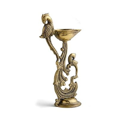 Esplanade Brass Peacock Design Diya - Traditional Festive Decor, Solid Heavy Brass Oil Lamp, Elegant Royal Aesthetic for Diwali, Wedding, Housewarming, Pooja Room - Handcrafted Decorative Showpiece