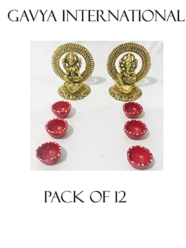 Diwali Clay Diya with Cotton Wicks for Puja Pooja Clay Dias for Diwali Tea Light Holder Indian Decor Deepawali Deepak Oil Lamps Decor Puja Items Red Dia- 2 inch Pack of 12