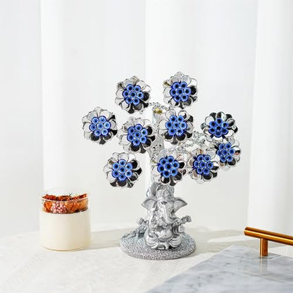 YU FENG 9.6inch Evil Eye Flowers Lucky Tree with Silver Ganesha Statue
