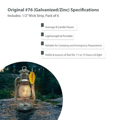 Light of Mine - Dietz #76 Original Galvanized Oil Lantern Bundle Including 6-Pack of 100% Cotton 1/2" Replacement Wick Strips (#76, ZINC) - style: #76 Galvanized/Zinc