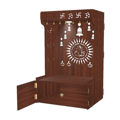 Divine Wooden Home Temple with Spacious Shelf & Inbuilt Focus Light, Temple for Home/Office Large Brown - color: Brown, size: Large