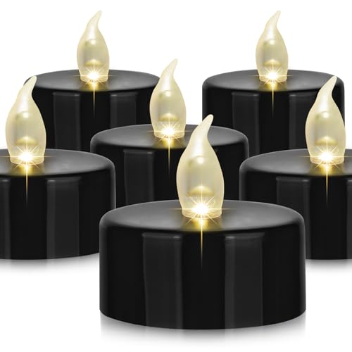 Battery Operated LED Tea Lights 12PACK Flameless Flickering Candles - color: Black, size: 12pack