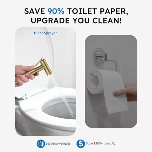 Arofa Built-in Hot and Cold Bidet Sprayer, Warm Water Bidet, Brushed Gold - color: Gold, size: Built-in Hot & Cold Water Modes-Round