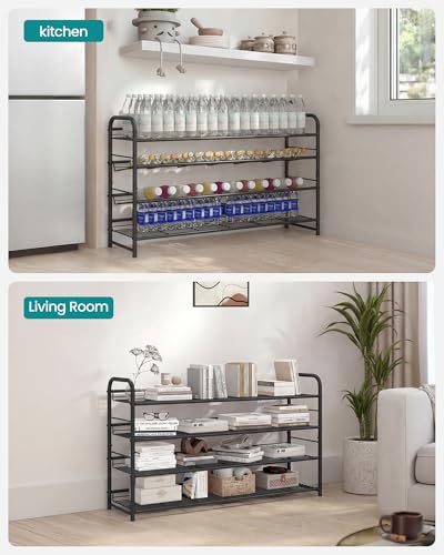 SONGMICS 4-Tier Long Stackable Metal Shoe Rack, Holds Up to 20 Pairs - color: Black, size: 4 Tiers (39.5"W)