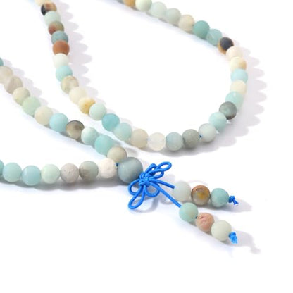 108 Mala Beads Stretch Bracelet 6mm Natural Gemstone Prayer Beaded Necklace - color: Matte Amazonite
