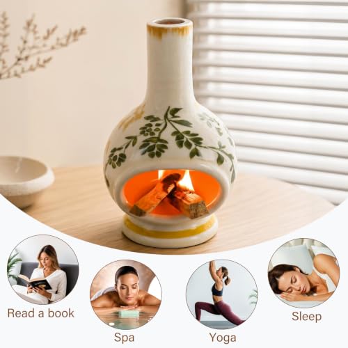 MOUGIGI Palo Santo Burner with Chimney-Ceramic Incense Holder for Sage,Cone - color: Vines-green