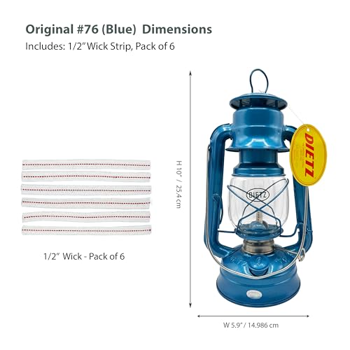 Light of Mine - Dietz #76 Original Blue Oil Lantern Bundle Including 6-Pack of 100% Cotton 1/2" Replacement Wick Strips (#76, Blue) - style: Blue