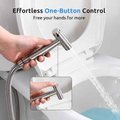 Arofa Hands-Free Bidet Sprayer for Toilet, Adjustable Water Pressure - color: Stainless Steel(One-touch), size: 1 Pack