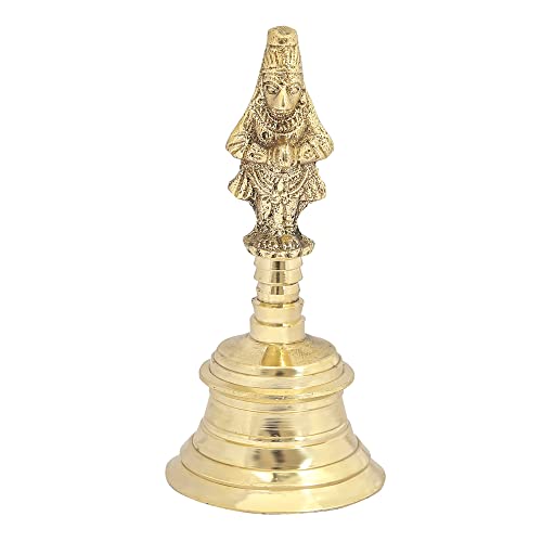 Wonderlist Handicrafts Brass Pooja Bell with Gods Sitting On Top (Hanuman) - color: Hanuman