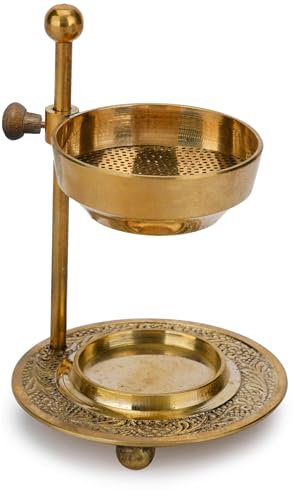 Ajuny Brass Incense Burner Adjustable Resin Charcoal Tealight Holder Golden