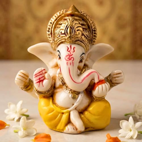 LOVENSPIRE 1 Pc Acrylic Ganesh Idol for Car Dashboard - 2.8" Spiritual Ganesh Statue for Mandir, Office & Home Decor - Small Ganpati Murti Figurine, Diwali Pooja & Housewarming Return Gift, Yellow - color: Classic Yellow, size: 1 Pc