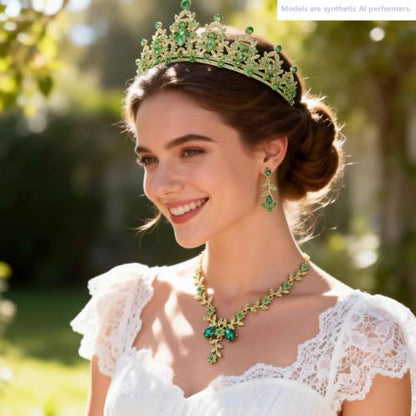 Kamirola Tiaras and Crowns for Women,Tiaras Earrings Necklace, Crystal Bridal Jewelry Set, Costume Party Halloween Prom Pageant Jewelry for Women(TR45) - color: Green