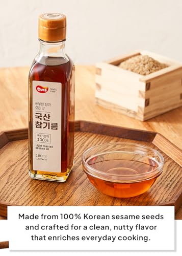 Korean Food 100% Korean Sesame Oil, Premium Sesame Seed Oil, Glass, 180ml