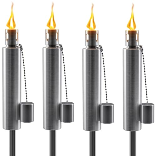 Matney Stainless Steel Outdoor Torches, 5 Ft (4 Pack, Barrel) - size: 4 Pack, style: Barrel