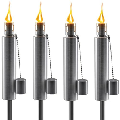 Matney Stainless Steel Outdoor Torches, 5 Ft (4 Pack, Barrel) - size: 4 Pack, style: Barrel