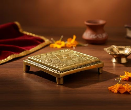 eSplanade Brass Pooja Mandir Chowki God's Stool - Puja Articles - 2.6" Inches (Very Small)