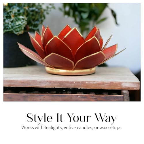 Om Gallery Gemstone Lotus Tea Light Holder, Candle Styling, Ruby - color: Ruby, size: Regular
