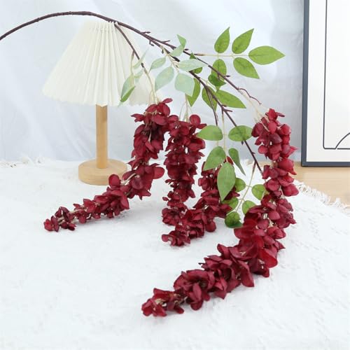 4pcs 47.2in Artificial Fake Wisteria Hanging Flower Garland Silk(crimson) - color: Crimson