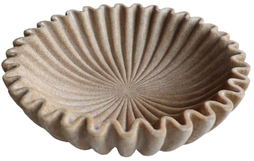 10" Large Decorative Bowl decor, Scalloped Bowls for Modern Home Decor,Ruffle Decor,Stylish Key Bowl for Entry Table,Decorative Fruit Bowl for Kitchen Counter,Artificial Stone Beige - color: Beige