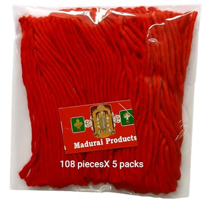 Long Cotton Red Wicks for Diya (108 pcs x 5 Pack) | Madurai Products Hand-Rolled Temple-Quality Thiri Batti | Ideal for Festival, Pooja, Prayers, Hindu Rituals, Meditation & Manifestation