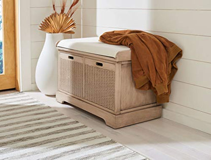 Safavieh Home Collection Landers Sand 2-Drawer/Cushion Storage Bench (Fully Assembled) BCH5702D - color: Sand
