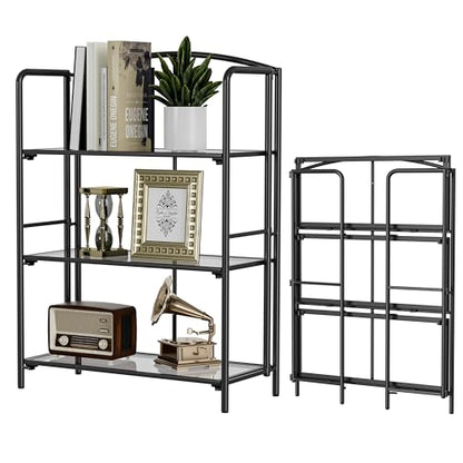 Crofy 3-Tier Wider Foldable Bookshelf, Black Frame & Transparent Shelves - color: Black Frame & Transparent Shelf, size: 3 Tier Wider