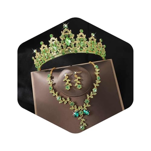 Kamirola Tiaras and Crowns for Women,Tiaras Earrings Necklace, Crystal Bridal Jewelry Set, Costume Party Halloween Prom Pageant Jewelry for Women(TR45) - color: Green