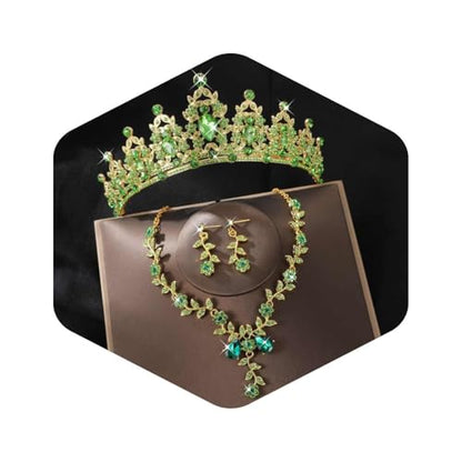 Kamirola Tiaras and Crowns for Women,Tiaras Earrings Necklace, Crystal Bridal Jewelry Set, Costume Party Halloween Prom Pageant Jewelry for Women(TR45) - color: Green