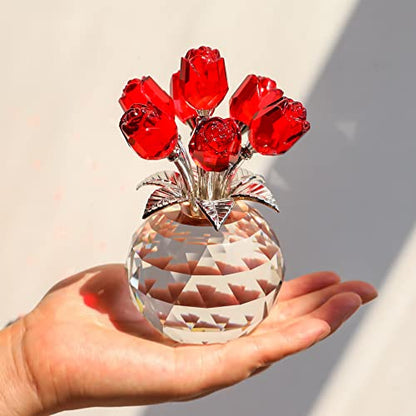 Movdyka Red Crystal Rose Glass Flowers with Vase Figurine Home Decor - color: Red-crystal Rose