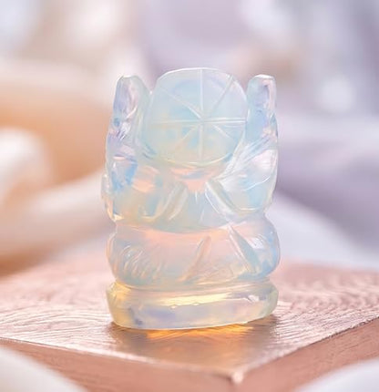 Opalite Stone Ganesha Statue Holy Ganesha Idol Good Luck Ganesha Sculpture Pocket Ganesh for Car Dash Board Handcarved Opalite Ganesh Statue - color: Opalite Ganesh