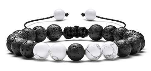 Men Women 8mm Lava Rock Aromatherapy Anxiety Essential Oil Diffuser Bracelet Braided Rope Natural Stone Yoga Gifts Beads Bracelet Bangle-21017 - style: Simulated Howlite