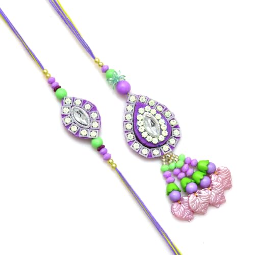Premium Designer Bhaiya Bhabhi Rakhi Set with Lumba, Greeting Card, Roli Chawal & Fridge Magnet - color: Design-6