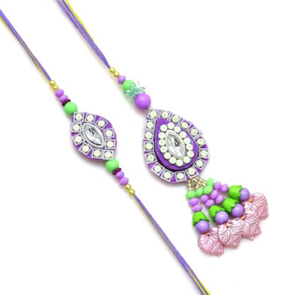 Premium Designer Bhaiya Bhabhi Rakhi Set with Lumba, Greeting Card, Roli Chawal & Fridge Magnet - color: Design-6