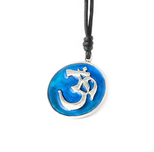 Trendy Hindu Symbol Silver Pewter Charm Necklace Pendant Jewelry - color: Baby Blue-Cotton