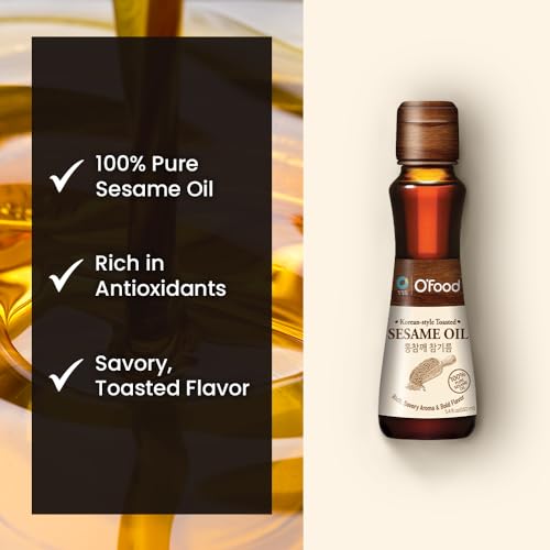 Premium Korean Sesame Oil [5.4 Fl Oz] -100% Pure Toasted Sesame Seed Oil | Korean-Style Rich & Nutty Flavor | Asian Cooking Oil for Stir Fry, Noodles, Dressing & Drizzle - O’food - size: 5.4 Fl Oz (Pack of 1)