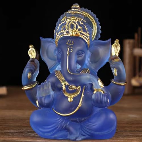 Indian God Lord Ganesha Statue,Blue Lmitation Glass Hindu Elephant Statue Ganpati Idol Buddha Sculptures,Hindu Gift,Home Temple Mandir Meditation Yoga Room Decor 5.5" - color: Blue, size: 5.5"