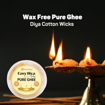 NAMASTEY Pure Cow Ghee Wicks – Pack of 30 Pure Ghee Wicks for Puja | Ready-to-Use Diya Batti | Wax-Free Cotton Wicks | 30-Min Burn Time | Ideal for Pooja, Diwali, and Housewarming Gifts