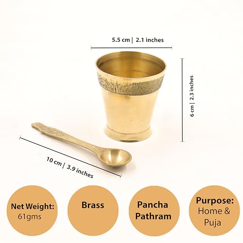 Putrika Traditional Handcrafted Brass panchapatra Set | udarni | Spoon panchpathiram panchapalli for Pooja|Worship - Panchamurt Set - Panchamurt Glass and Spoon