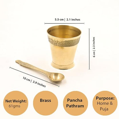Putrika Traditional Handcrafted Brass panchapatra Set | udarni | Spoon panchpathiram panchapalli for Pooja|Worship - Panchamurt Set - Panchamurt Glass and Spoon
