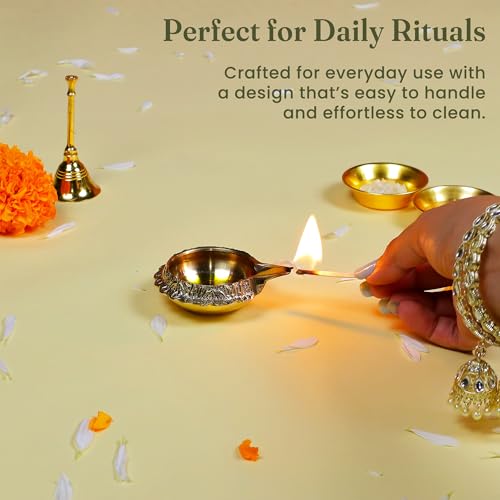 Fine Living Kuber Brass Diyas for Pooja Set of 2, 2.75Inch, Gold Finish - style: Kuber Diya Set of 2