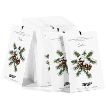MYARO 12 Pack Cedarwood Scented Sachets, Closet Deodorizer Car Freshener - color: Cedar, size: 12 Packs