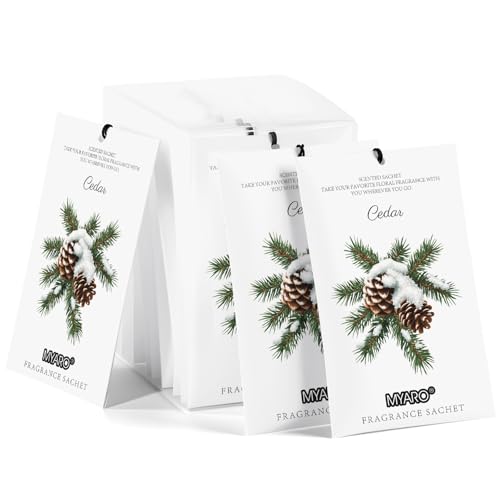 MYARO 12 Pack Cedarwood Scented Sachets, Closet Deodorizer Car Freshener - color: Cedar, size: 12 Packs