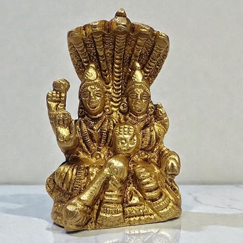 Brass Vishnu Laxmi Statue on Sheshnag 2.5 Inch 170 Gram | Handcrafted Hindu God Idol for Home Temple & Office | Divine Lord Vishnu & Goddess Lakshmi Murti for Pooja, Meditation & Spiritual Decor