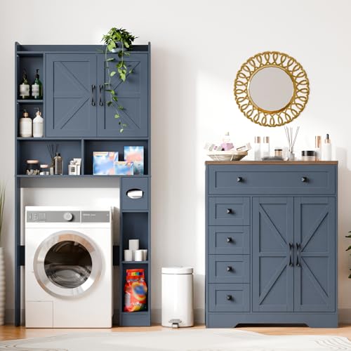 Befrases Farmhouse Storage Cabinet with 2 Doors and 5 Drawers, Blue - color: Blue, style: 5 Drawers