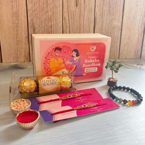 LOVENSPIRE Raksha Bandhan Gift Hamper for Brother – Indian Rakhi Festival Gift Set for Bhai - color: Healing Bracelet & Tree Hamper