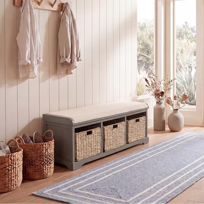 SAFAVIEH Furniture - Lonan Storage Bench - Grey - Solid Wood - Farmhouse Lift-Top Design - Ideal for Entryway, Living Room, Hallway, 18" Seat Height (AMH5733A) - color: Grey