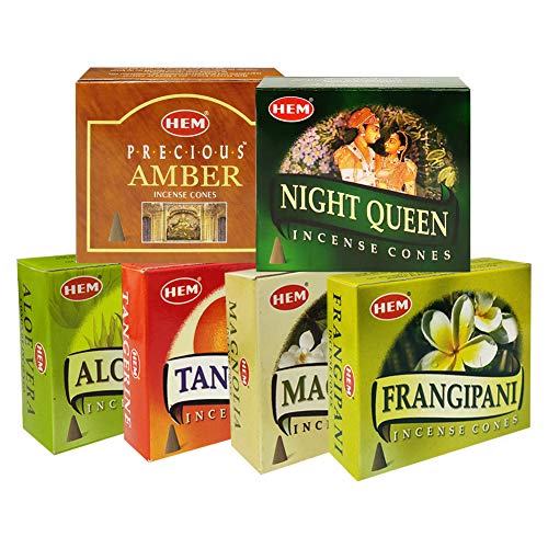 Hem Incense Cones Variety Pack #3 and Cone Incense Burner Bundle with 6 Most Desired Fragrances - color: Popular 6a