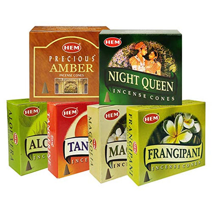 Hem Incense Cones Variety Pack #3 and Cone Incense Burner Bundle with 6 Most Desired Fragrances - color: Popular 6a